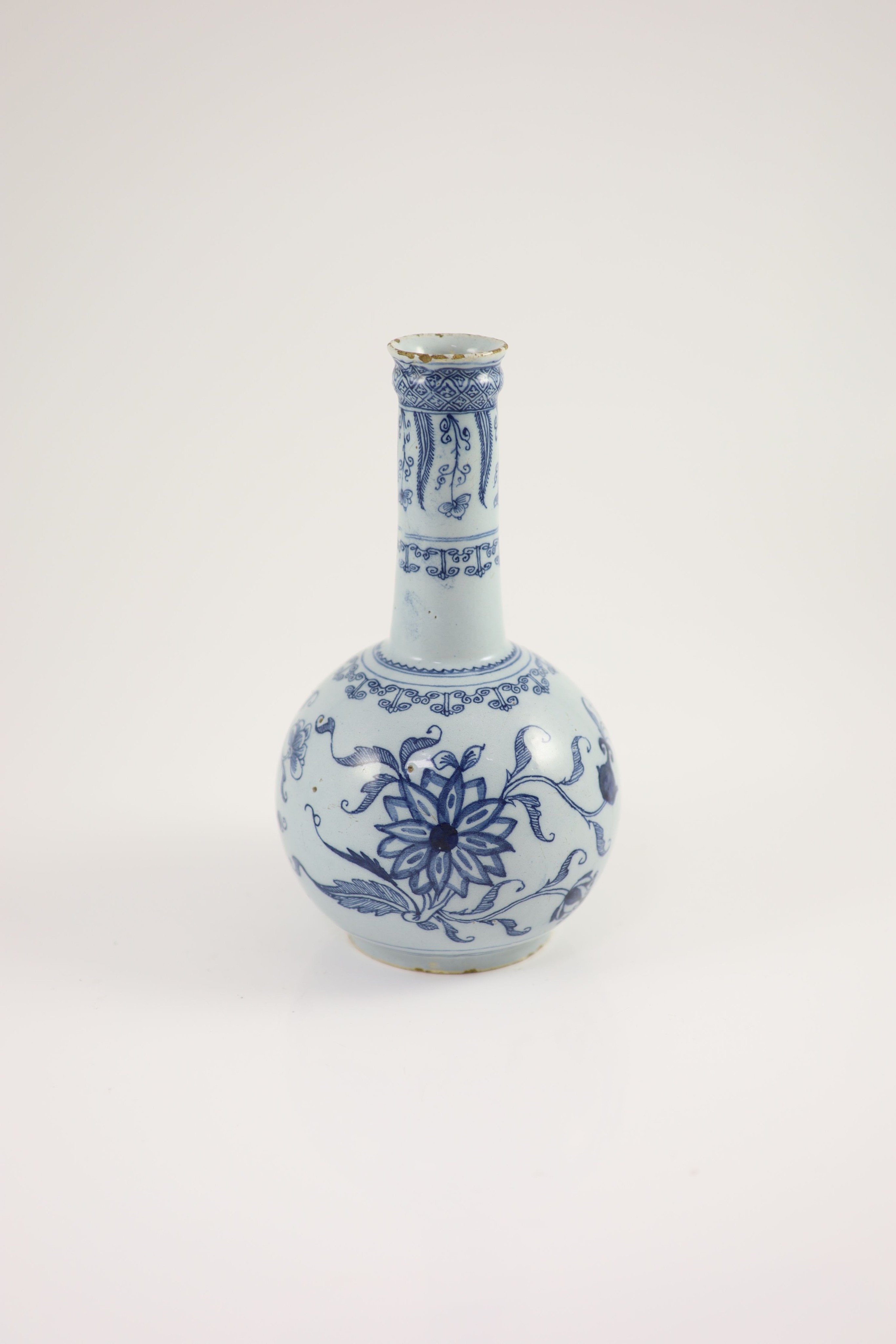 A Bristol Delft guglet water bottle, c.1760, 24.3cm high